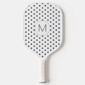 Moderne Schwarz-Weiß-Monogramm-Polka-Dot Pickleball Schläger (Vorderseite)
