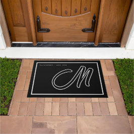 Moderne Schwarz-Weiß-Monogramm-Schrift Familiennam Fußmatte