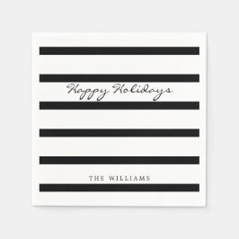 Moderne Schwarz-Weiß-Monogramm Streifen glückliche Serviette