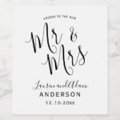 Moderne Schwarz & Weiß Mr & Mrs Wedding Weinetikett (Einzelnes Label)