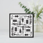 Moderne Schwarz-Weiß-Musikinstrumente-Muster Dankeskarte (Stehend Vorderseite)