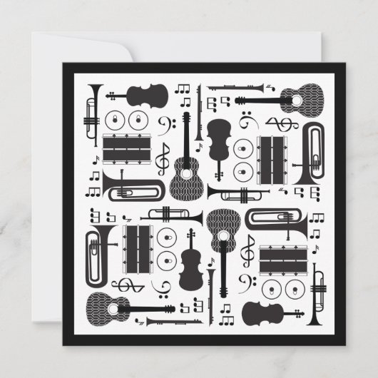 Moderne Schwarz-Weiß-Musikinstrumente-Muster Dankeskarte (Vorderseite)