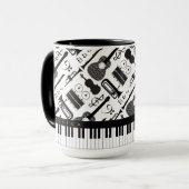 Moderne Schwarz-Weiß-Musikinstrumente Muster m Tasse (Vorderseite Links)