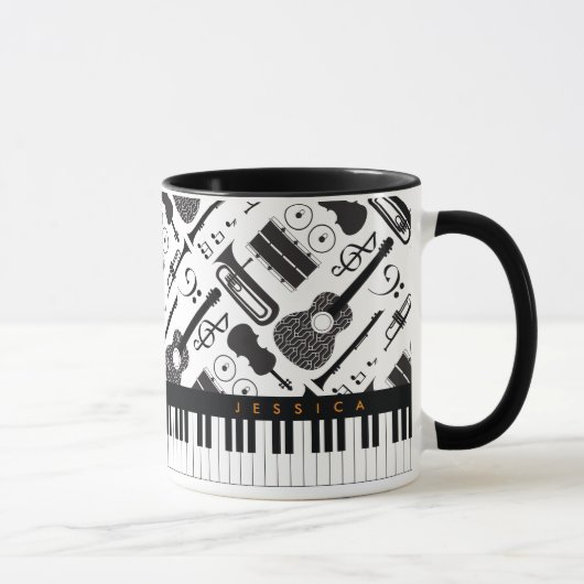 Moderne Schwarz-Weiß-Musikinstrumente Muster m Tasse (Rechts)