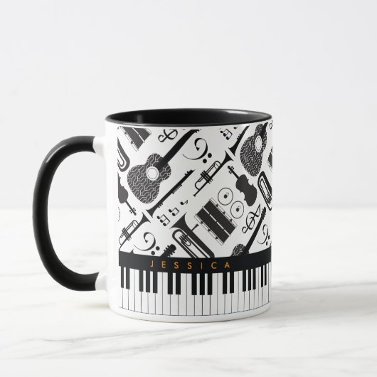 Moderne Schwarz-Weiß-Musikinstrumente Muster m Tasse (Links)