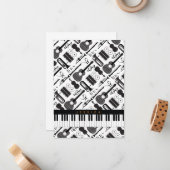 Moderne Schwarz-Weiß-Musikinstrumente-Muster Mitteilungskarte (Vorderseite/Rückseite Beispiel)