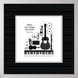 Moderne Schwarz-Weiß-Musikinstrumente-Muster Poster