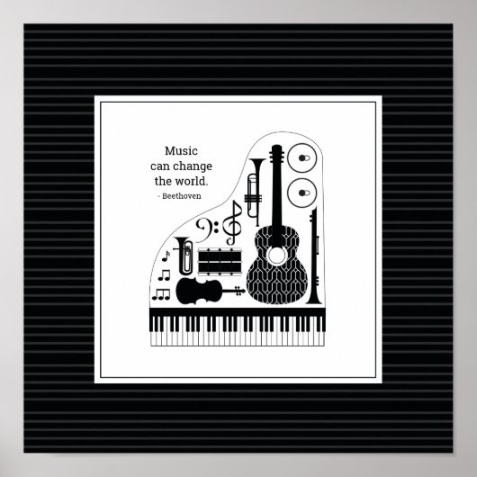 Moderne Schwarz-Weiß-Musikinstrumente-Muster Poster (Vorne)