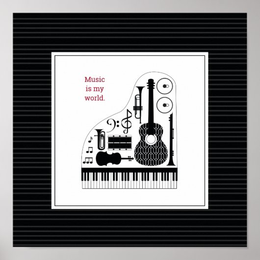 Moderne Schwarz-Weiß-Musikinstrumente-Muster Poster (Vorne)