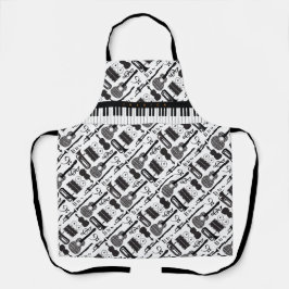 Moderne Schwarz-Weiß-Musikinstrumente-Muster Schürze