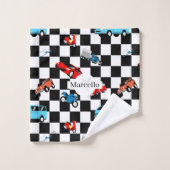 Moderne Schwarz-Weiß-Muster mit Autos Badhandtuch Set (Waschlappen)