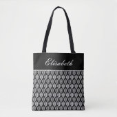 Moderne Schwarz-Weiß-Muster Name Tote Tasche (Vorderseite)
