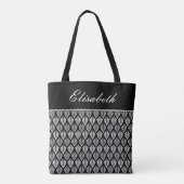 Moderne Schwarz-Weiß-Muster Name Tote Tasche (Rückseite)
