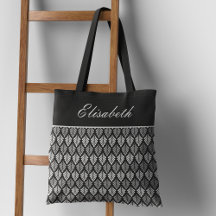 Moderne Schwarz-Weiß-Muster Name Tote Tasche