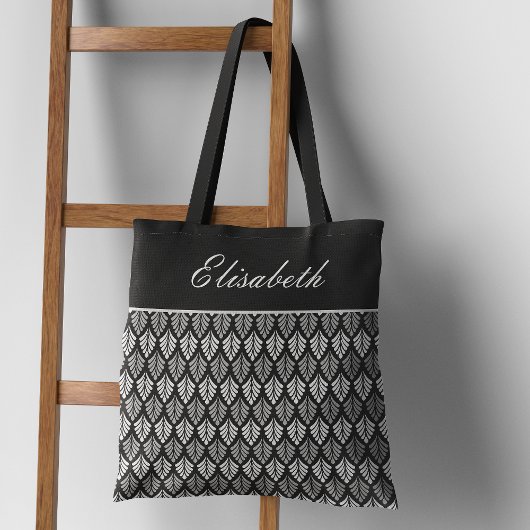 Moderne Schwarz-Weiß-Muster Name Tote Tasche