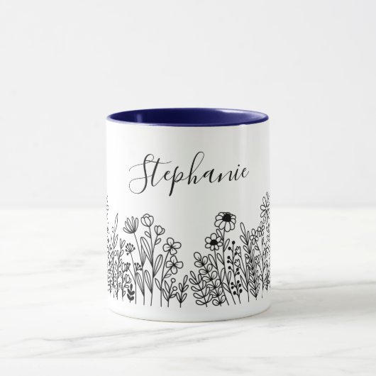 Moderne Schwarz-Weiß-Natur-Pflanze Blume Tasse (Zentrum)