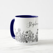 Moderne Schwarz-Weiß-Natur-Pflanze Blume Tasse (Vorderseite Links)