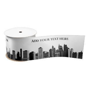 Moderne Schwarz-Weiß-New-York-Skyline-Vorlage Satinband