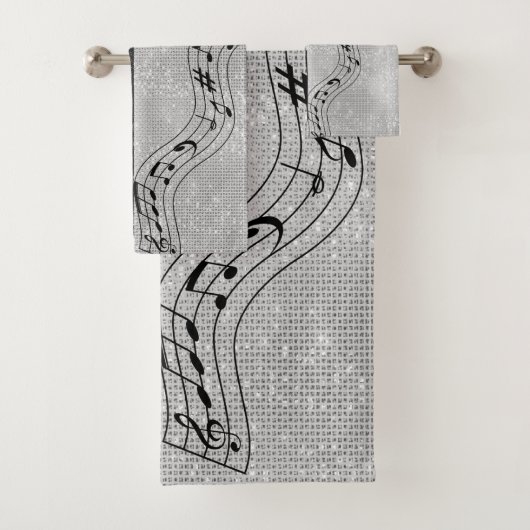 Moderne Schwarz-Weiß-Noten Badhandtuch Set (Insitu)