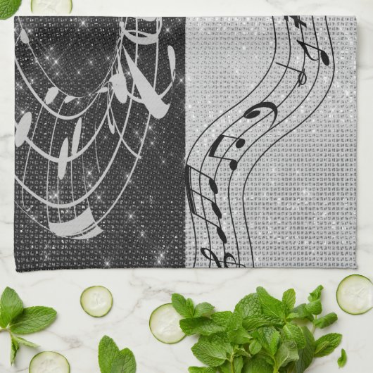 Moderne Schwarz-Weiß-Noten Geschirrtuch (Gefaltet)