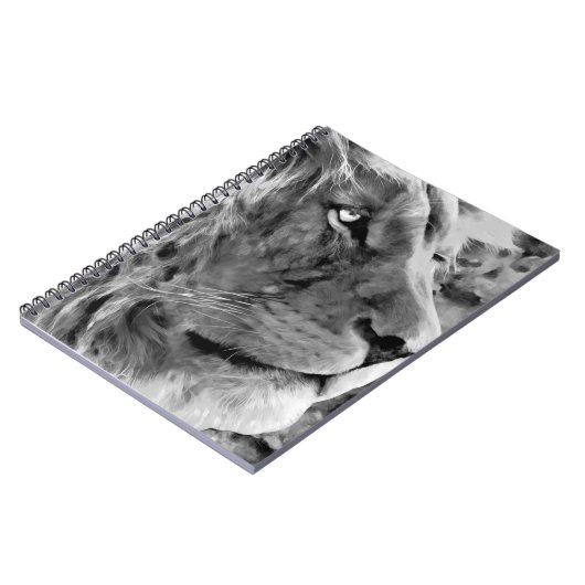 Moderne Schwarz-Weiß-Ölmalerei auf König Löwen,  Notizblock (Linke Seite)