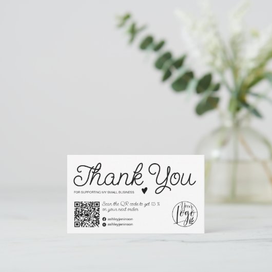 Moderne Schwarz-Weiß-Ordnung danke Qr-Code Visitenkarte (Stehend Vorderseite)