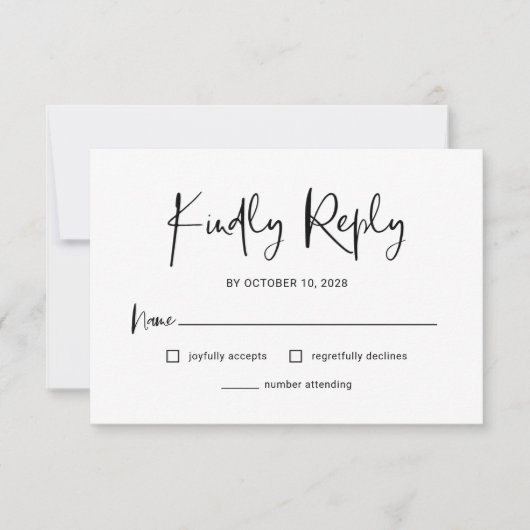 Moderne Schwarz-Weiß-Overlay-Hochzeit RSVP Karte (Vorderseite)