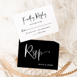 Moderne Schwarz-Weiß-Overlay-Hochzeit RSVP Karte