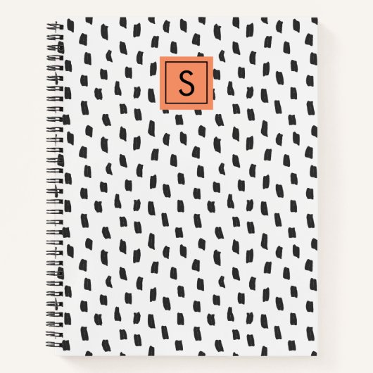 Moderne Schwarz-Weiß-Pinselstriche-Monogramm Notizblock (Vorderseite)