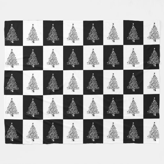 Moderne Schwarz-Weiß-Plätze mit Weihnachtsbäumen Fleecedecke (Vorderseite (Horizontal))
