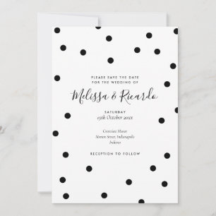 Moderne Schwarz-Weiß-Polka-Punkte Save the Date