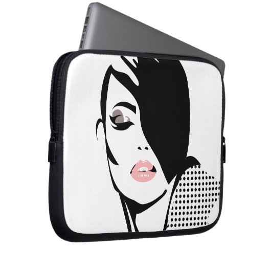 Moderne Schwarz-Weiß-Porträtmalerin minimalistisch Laptopschutzhülle (Vorne Rechts)