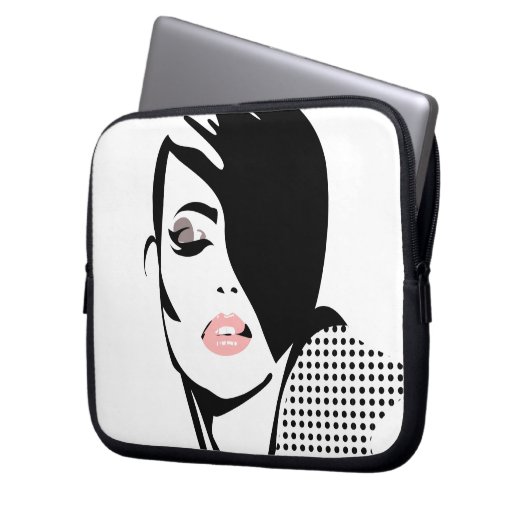 Moderne Schwarz-Weiß-Porträtmalerin minimalistisch Laptopschutzhülle (Vorderseite Links)