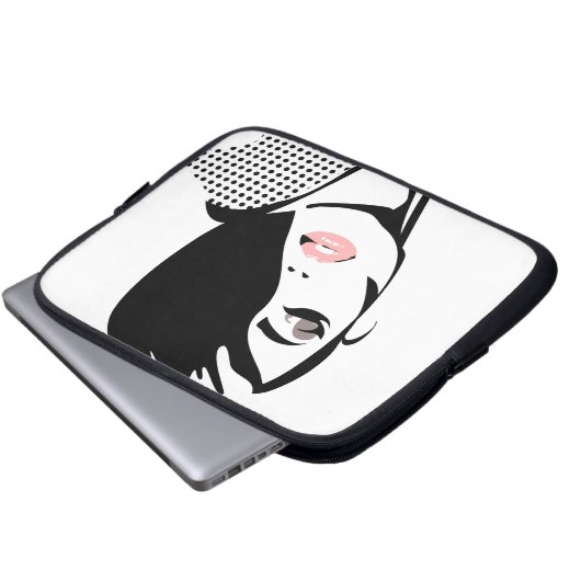 Moderne Schwarz-Weiß-Porträtmalerin minimalistisch Laptopschutzhülle (Vorne Knopf)