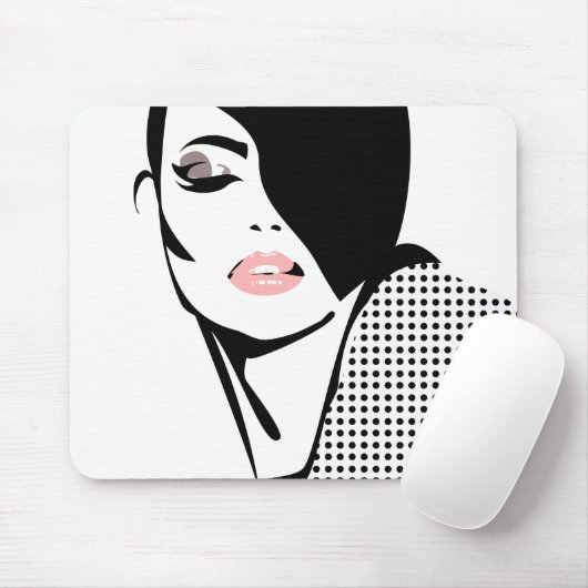 Moderne Schwarz-Weiß-Porträtmalerin minimalistisch Mousepad (Mit Mouse)