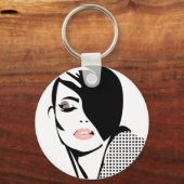 Moderne Schwarz-Weiß-Porträtmalerin minimalistisch Schlüsselanhänger (Vorderseite)