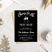 Moderne Schwarz-Weiß-„Prost aufs neue Jahr“-Party Einladung