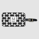 Moderne Schwarz-Weiß-Puzzleteile Monogramm Gepäckanhänger (Vorderseite (Horizontal))