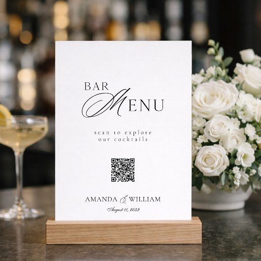 Moderne Schwarz-Weiß-QR-Code-Bar-Menü-Tafel Einladung
