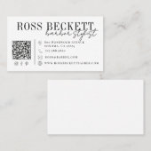 Moderne Schwarz-Weiß-QR-Code-Barber-Friseur Visitenkarte (Vorne/Hinten)