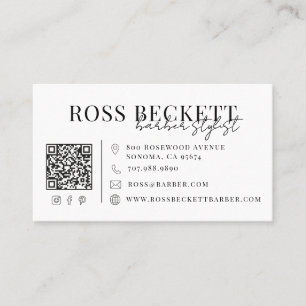 Moderne Schwarz-Weiß-QR-Code-Barbier Visitenkarte