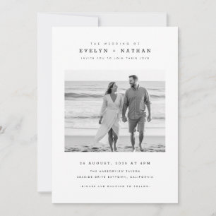 Moderne Schwarz-Weiß-QR-Code-Foto-Hochzeit Einladung