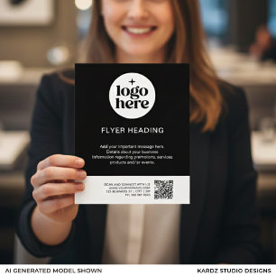 Moderne Schwarz-Weiß-QR-Code Geschäft mit individu Flyer