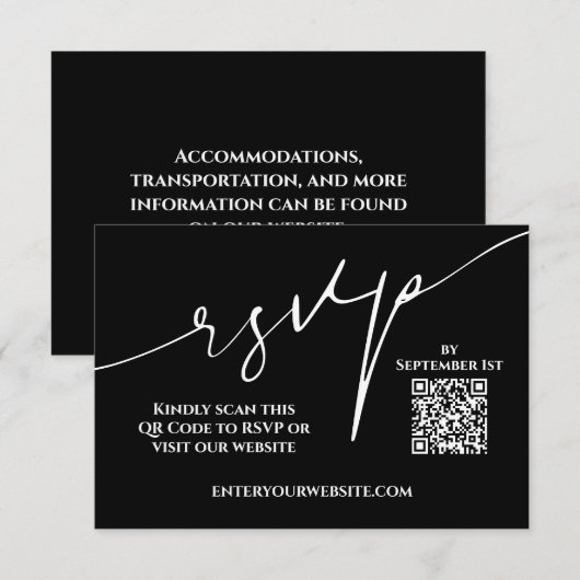 Moderne Schwarz-Weiß-QR-Code-Hochzeits-RSVP RSVP Karte (Vorne/Hinten)