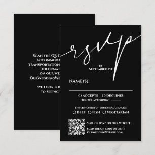 Moderne Schwarz-Weiß-QR-Code-Hochzeits-RSVP RSVP Karte