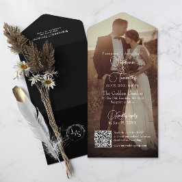 Moderne Schwarz-Weiß-QR-Foto-Hochzeit All In One Einladung