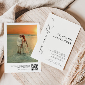 Moderne Schwarz-Weiß-QR-Foto-Hochzeit Einladung