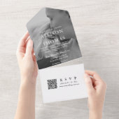 Moderne Schwarz-Weiß-QR-Monogramm-Hochzeit All In One Einladung (Abreißen)