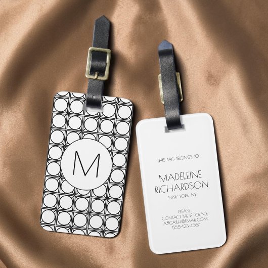 Moderne Schwarz-Weiß-Rattanmuster-Monogramm Gepäckanhänger