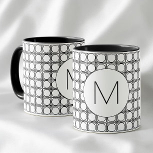 Moderne Schwarz-Weiß-Rattanmuster-Monogramm Tasse